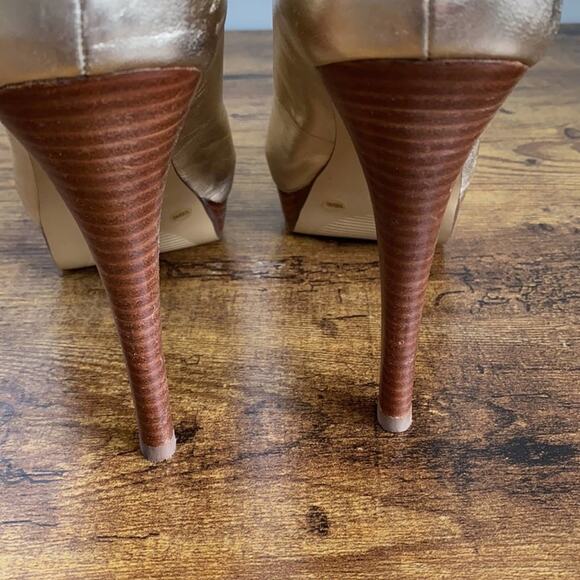 BCBGeneration Gold Metallic ‘Flow’ Peep Toe Heels - Picture 9 of 13
